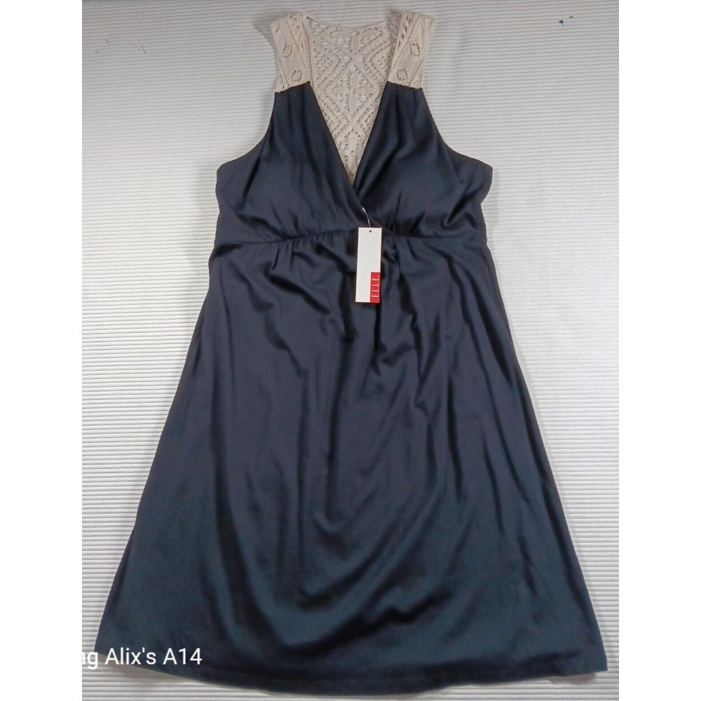 ELLE Women Dress Size Medium Black Top Lace Sleeveless V Neck